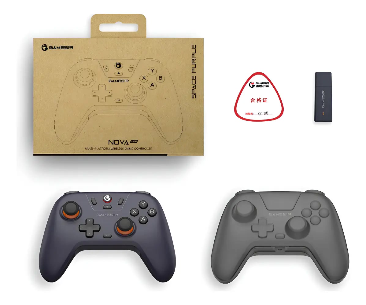 Caixa, receptor e controles do kit GameSir T4 Nova Lite