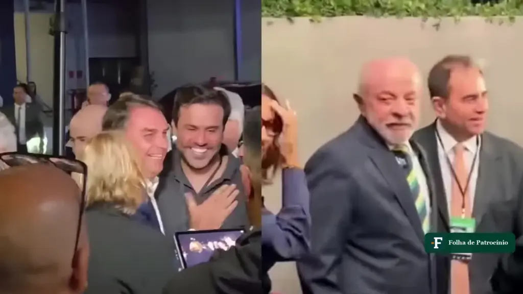 Flávio e Lula chegam à Band: Flávio sorri ao lado de aliados e Lula sorri ao lado da comitiva nos estúdios em São Paulo