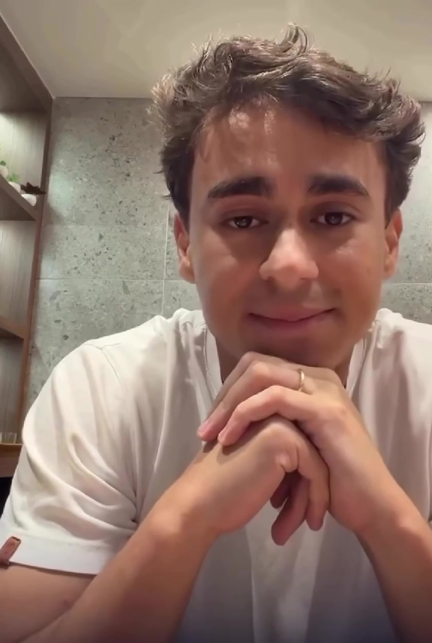 Deputado Nikolas Ferreira em frame do vídeo de agradecimento pela reeleição