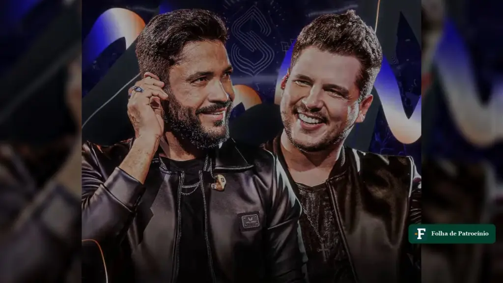 Fred e Fabrício sorrindo lado a lado, dupla que faz show em Patrocínio em 20 de novembro
