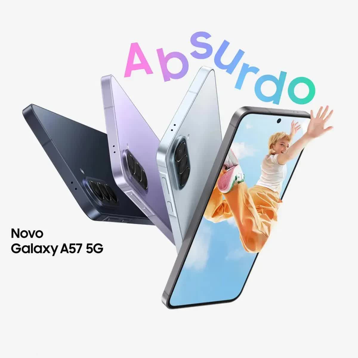 Tela de 6,7 polegadas do Galaxy A57 em destaque