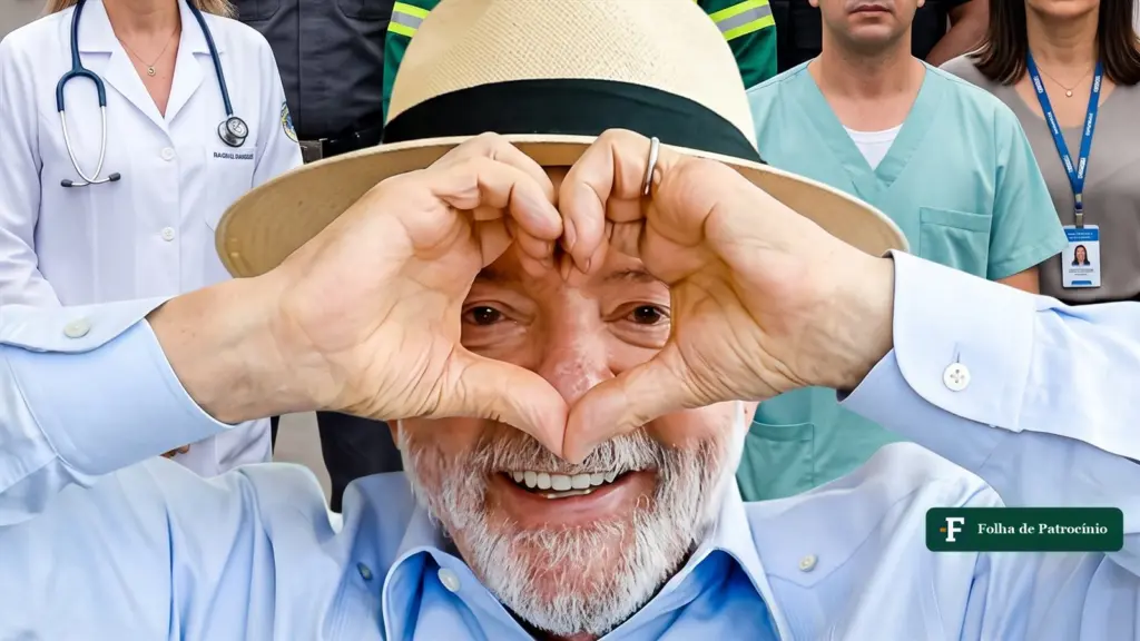Trabalhadores de plantão ao fundo e Lula com as mãos em coração, em montagem sobre o governo que recua sobre escala 6x1