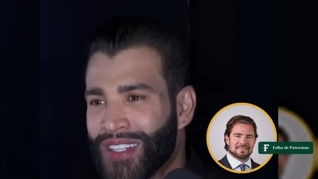 Montagem com Gusttavo Lima em primeiro plano e Daniel Vorcaro em um círculo, tema das mensagens entre Gusttavo Lima e Vorcaro