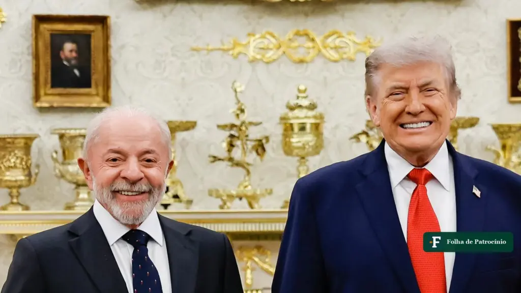 Lula e Trump no Salão Oval da Casa Branca, em encontro sobre a tarifa de 25% dos EUA
