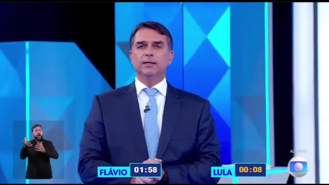 Flávio Bolsonaro fala sobre a inflação no debate da Globo, em 23 de outubro de 2026
