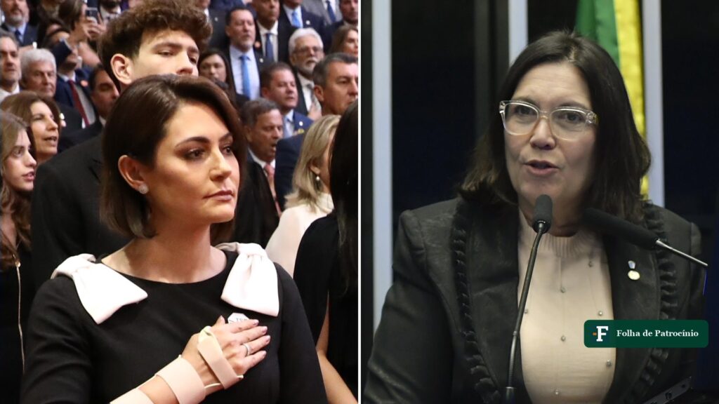 Michelle e Bia Kicis: a ex-primeira-dama Michelle Bolsonaro e a deputada Bia Kicis em fotos lado a lado