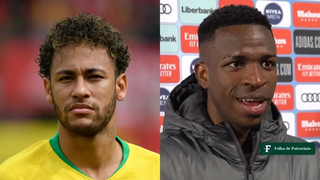 Neymar e Vini Jr lado a lado, em retratos de arquivo, sem o boné 22 da imagem viral