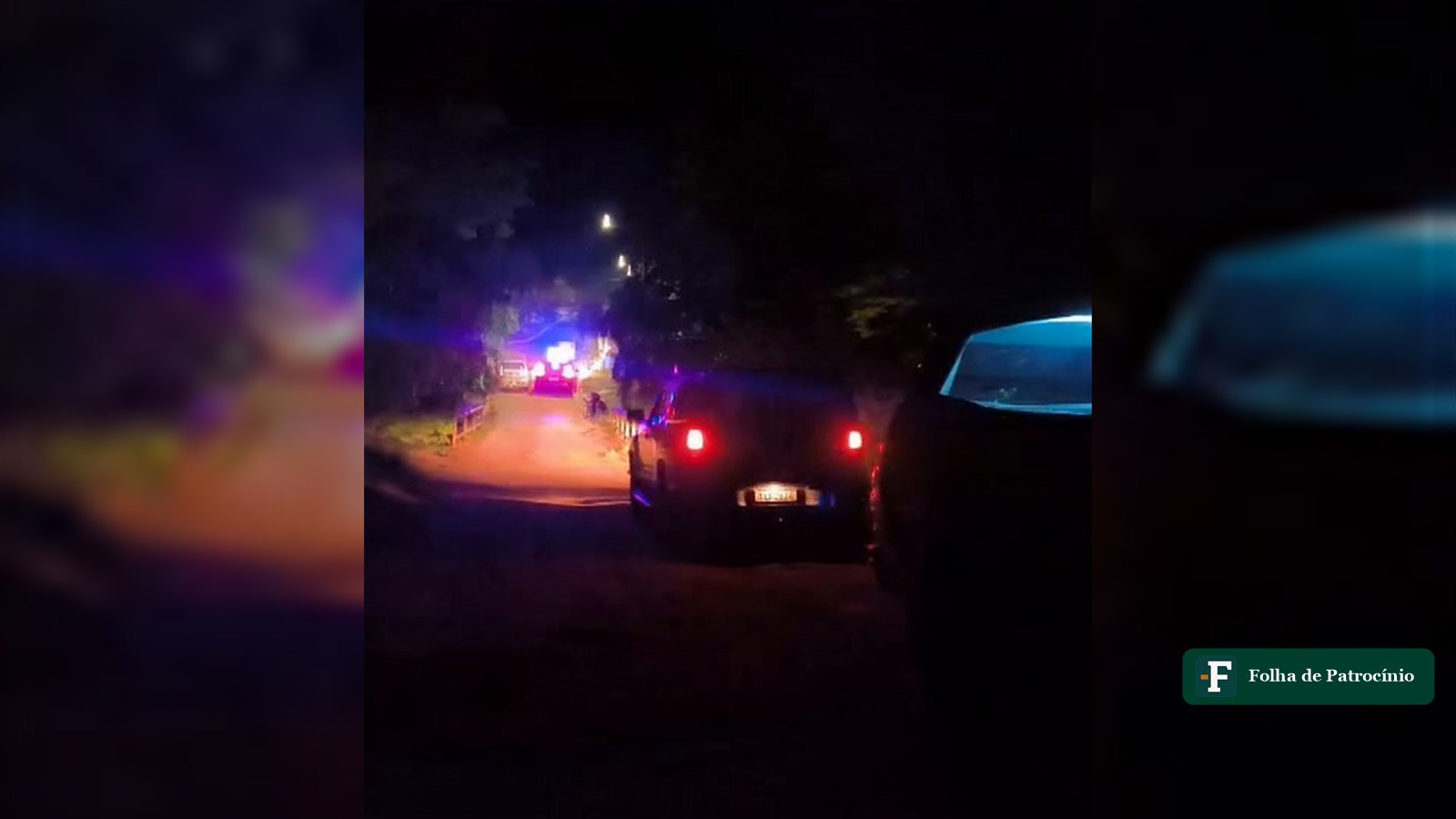 Veículos com luzes de emergência no local da ocorrência durante a cavalgada em Galena, em Presidente Olegário