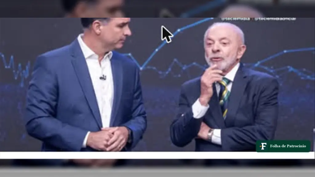 Flávio Bolsonaro e Lula lado a lado em debate, candidatos da parcial do segundo turno