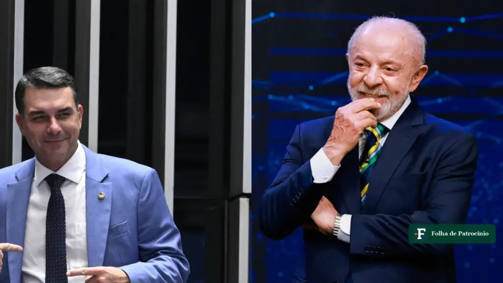 Flávio Bolsonaro e Lula lado a lado, candidatos medidos na pesquisa BTG/Nexus do segundo turno