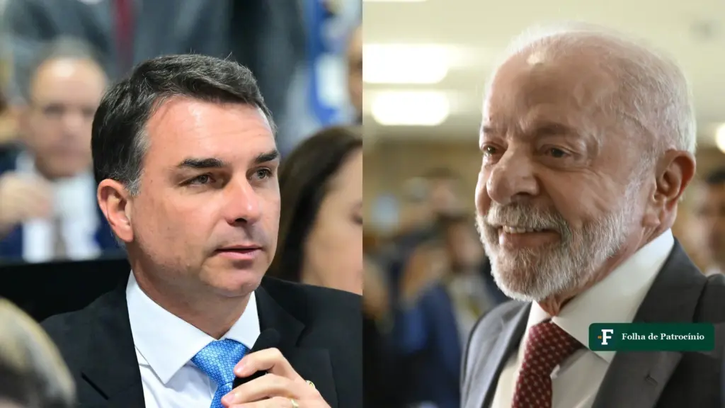 Flávio Bolsonaro e Lula lado a lado, os dois candidatos da pesquisa CNT/MDA do segundo turno