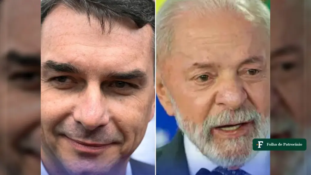 Retratos lado a lado de Flávio Bolsonaro e Lula, candidatos medidos pela pesquisa Gerp do segundo turno