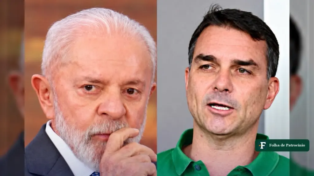 Retratos lado a lado de Lula e Flávio Bolsonaro, candidatos no segundo turno da eleição presidencial