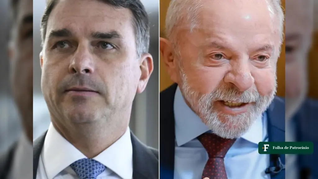 Flávio Bolsonaro e Lula lado a lado, candidatos citados na pesquisa Meio/Ideia do 2º turno