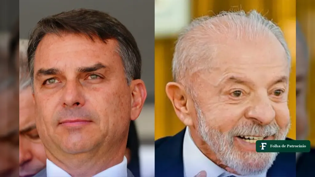 Flávio Bolsonaro e Lula lado a lado, os dois candidatos do segundo turno medidos pela pesquisa Nexus/BTG