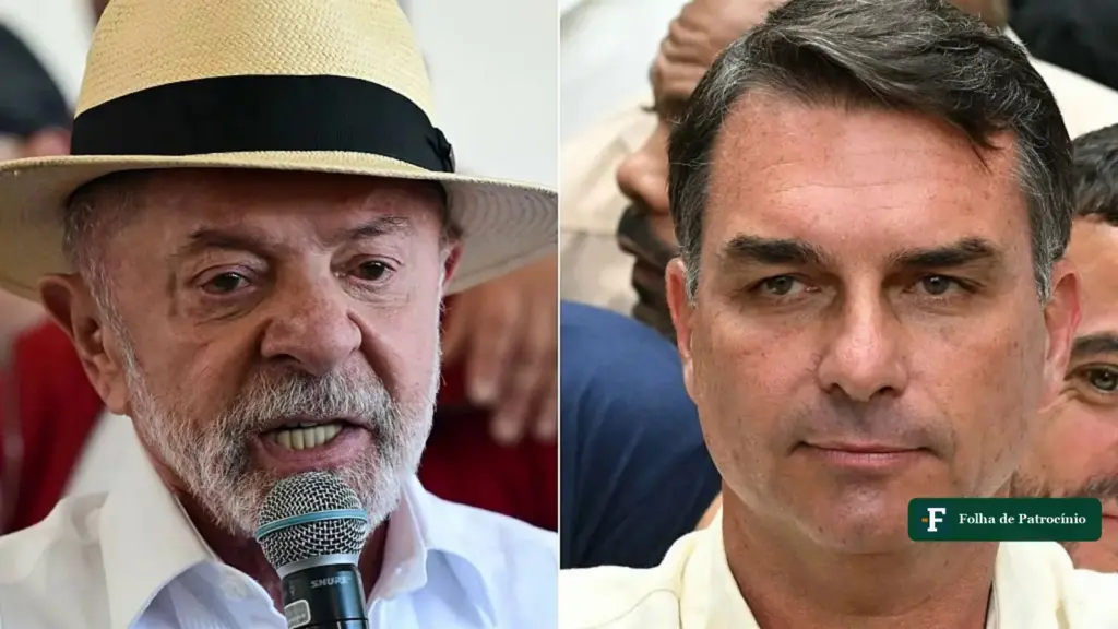Lula e Flávio Bolsonaro lado a lado, em montagem sobre por que as pesquisas erraram no primeiro turno