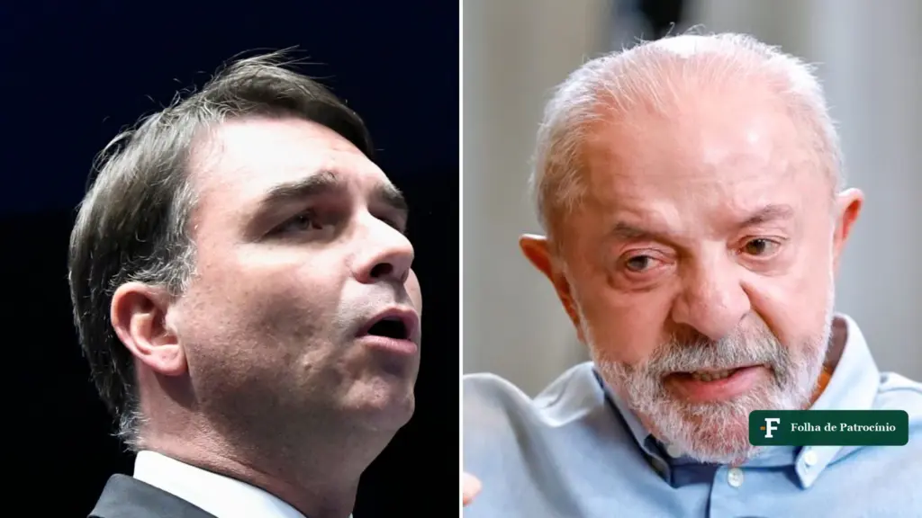 Quem não deve não teme: Flávio Bolsonaro e Lula lado a lado, em fotos de discursos