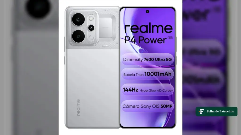 realme P4 Power de 256 GB, frente e verso, em foto do anúncio do Mercado Livre