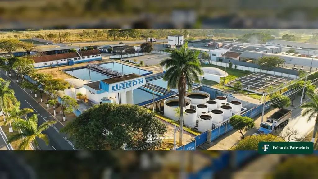 Vista aérea da estação de tratamento do DAEPA, em Patrocínio, onde fica o sistema de água atendido pelo reservatório do DAEPA em Patrocínio