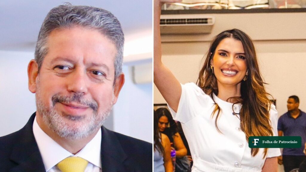 Arthur Lira e Marina JHC, senadores eleitos em Alagoas, lado a lado: ele sorri de terno e gravata amarela, ela acena de roupa branca