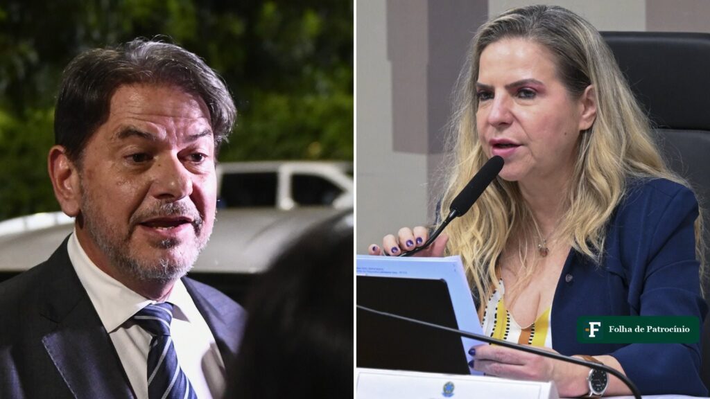 Os senadores eleitos no Ceará lado a lado: Cid Gomes dá entrevista à noite e Luizianne Lins fala ao microfone na mesa de uma comissão do Congresso