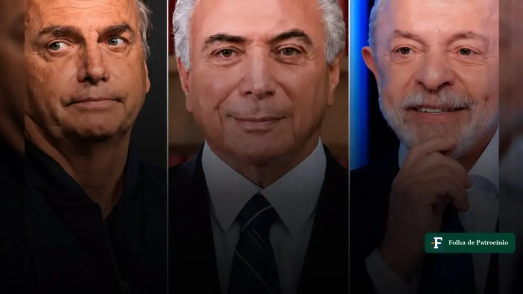 Anistia a Bolsonaro: retratos de Jair Bolsonaro, Michel Temer e Lula lado a lado. Imagem: Reprodução