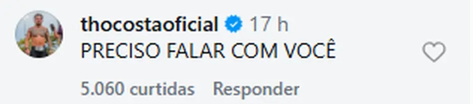 Comentário de Thomaz Costa na publicação de Trump no Instagram: PRECISO FALAR COM VOCÊ