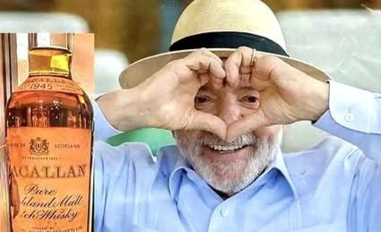 Uísque de Vorcaro: imagem que circula nas redes mostra Lula ao lado de uma garrafa de Macallan
