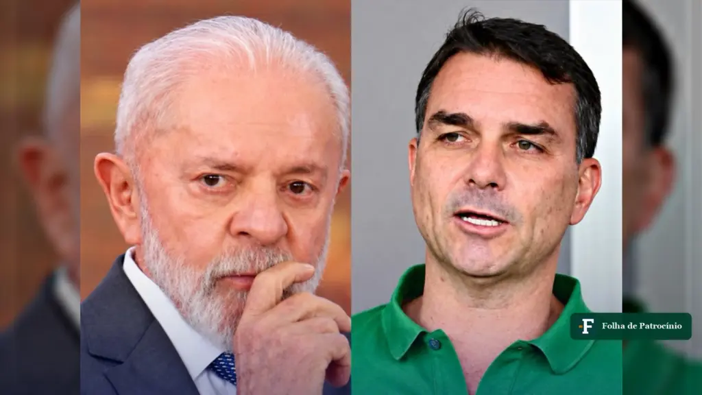 Flávio Bolsonaro e Lula lado a lado, candidatos cuja vantagem varia entre o Distrito Federal, Minas e Patrocínio