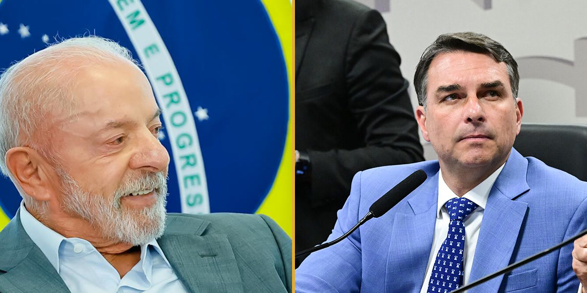 Lula e Flávio Bolsonaro, que disputam a votação no exterior, em fotos lado a lado