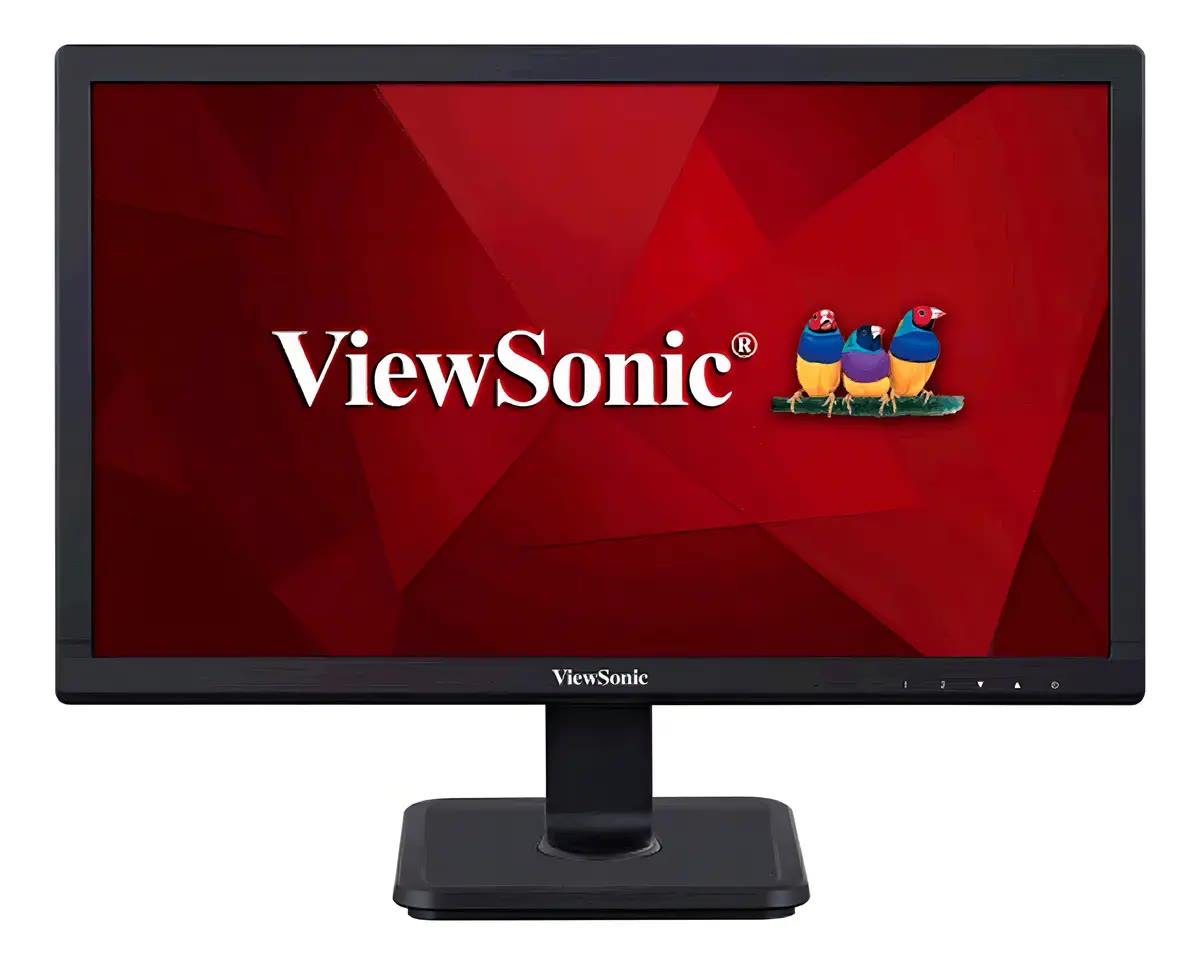 Monitor ViewSonic de 19 polegadas visto de frente, com o logotipo da marca na tela