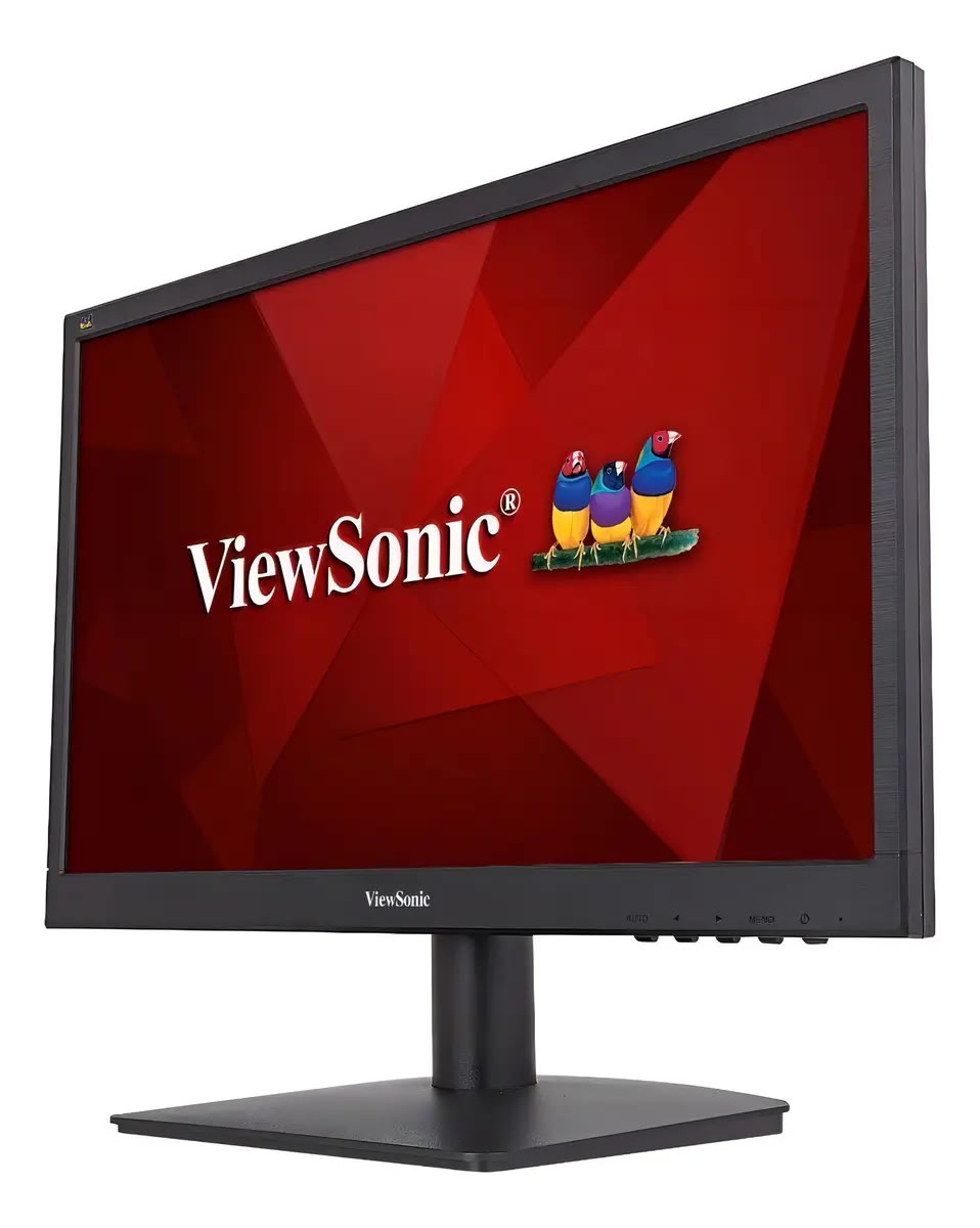 Monitor ViewSonic de 19 polegadas em ângulo, com o logotipo na tela